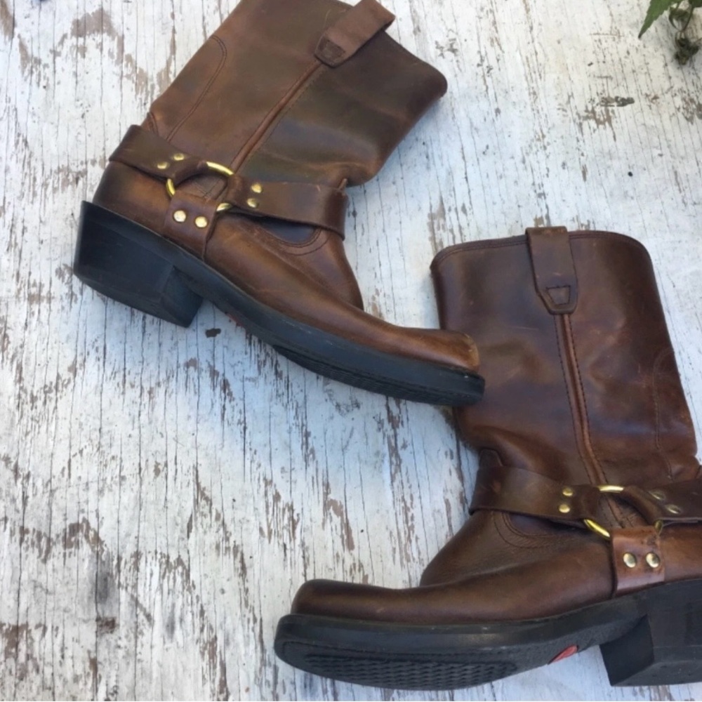 Men's DURANGO DB594 Brown Leather Motorcycle Harness Boots Size 8.5